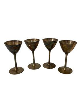 Wilcox Silver Plate Dimpled Hammered Metal Look Goblets Set Of 4